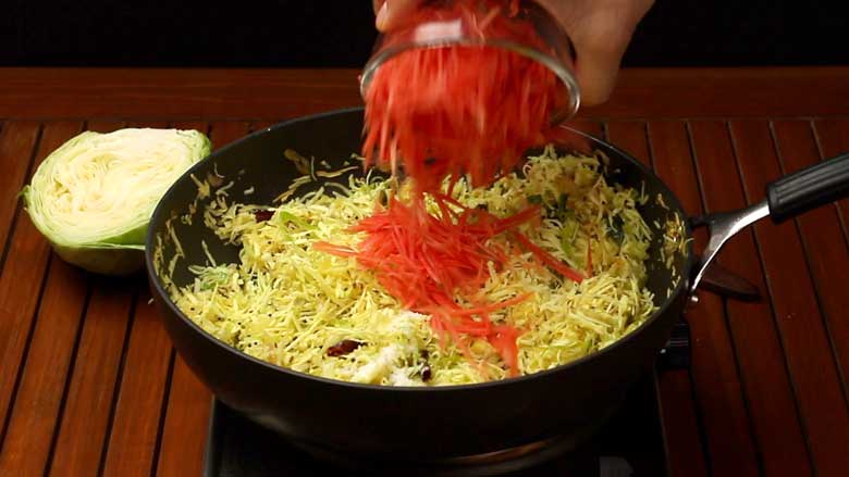Add carrots and stir - Cabbage and Carrot Foogath recipe