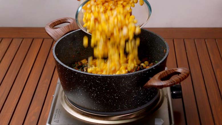 slide in corn and stir - Corn Biryani Recipe Sweet Corn Rice
