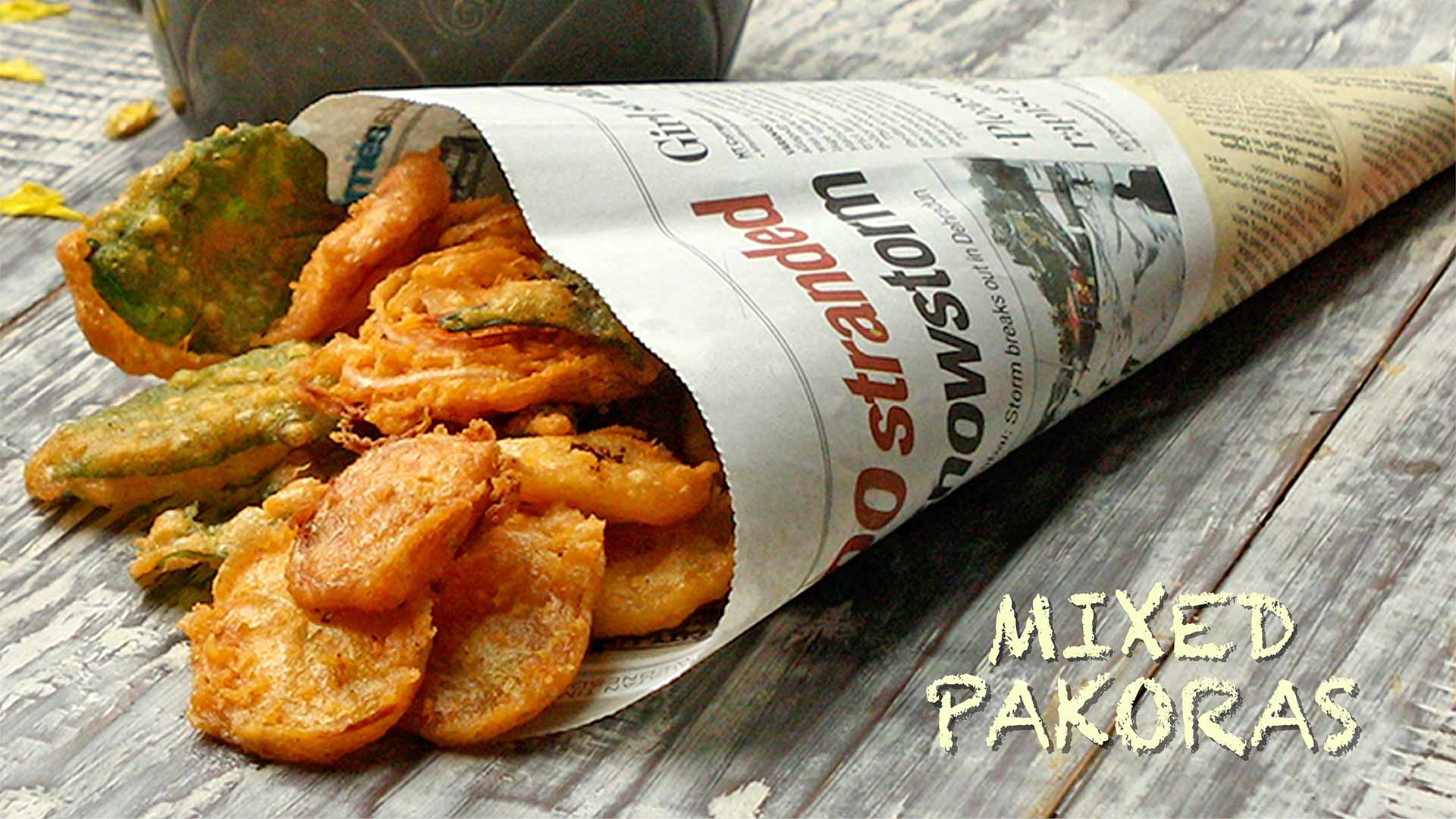 Mixed Pakoras Recipe - Onion Pakora | Aloo Pakora | Onion Bhajia | Spinach (Palak) Pakora Recipe