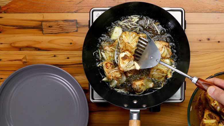 Fry kathal (jackfruit) till golden brown - Jackfruit Biryani Kathal Biryani Recipe