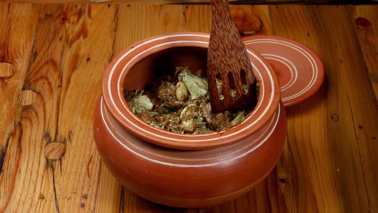Continue layering by adding kathal masala (jackfruit masala) and then topping with rice - Start layering biryani with masala rice topped with some fresh coriander leaves - Jackfruit Biryani Kathal Biryani Recipe
