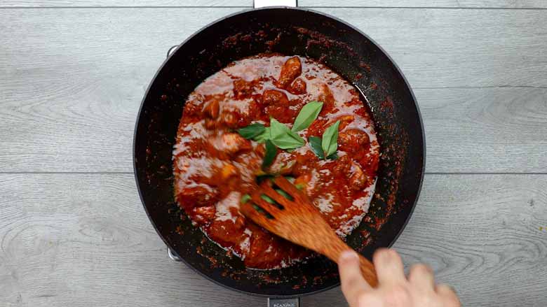 Add curry leaves and simmer on low heat for 2 minutes - Chicken Gassi Recipe - Mangalorean Chicken Curry