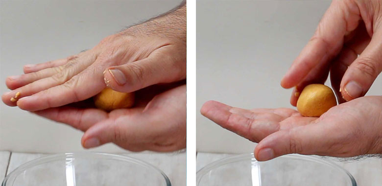 Once cool enough to handle, roll between your palms to make plum-sized balls or ladoos - Besan Ladoo Recipe