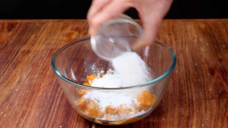 Allow to return to room temperature then add corn flour and rice flour - Chicken 65 Recipe