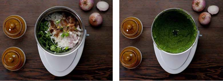 make up 1 image next to each other (the ground one on the right) - Pulse and grind to a chutney consistency - Fresh Coriander Chutney Recipe