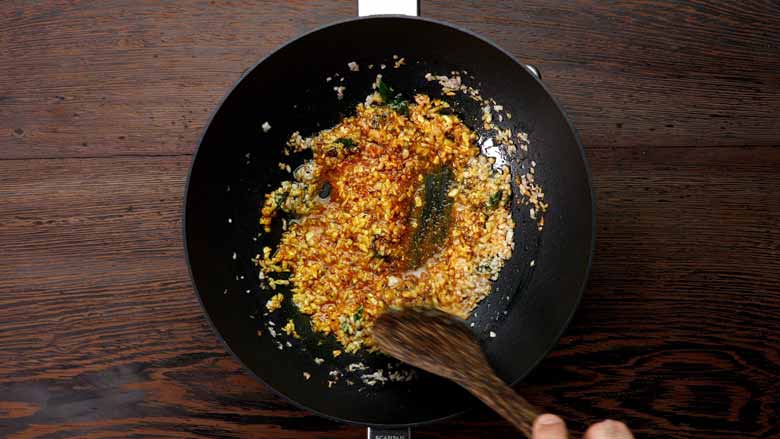 Add turmeric powder, salt, and coriander powder and stir for about 1 minute - Bhindi Curry Masala Gravy Recipe