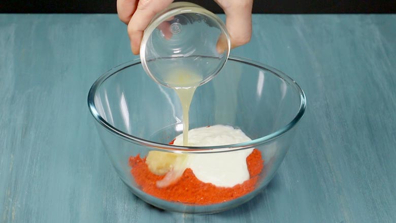 Add all marinade ingredients - turmeric, pepper, red chilli powder, salt, ginger and garlic pastes, yogurt, and lime juice - to a bowl - Potato 65 Recipe