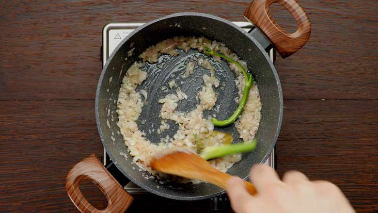 Sauté the onion and garlic in butter and olive oil till translucent. Add celery stalks and thyme - Cream of Mushroom Soup Recipe