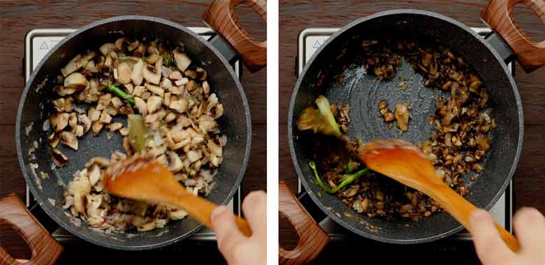 Sauté mushrooms till nicely browned and caramelized - Healthy Mushroom Soup Recipe