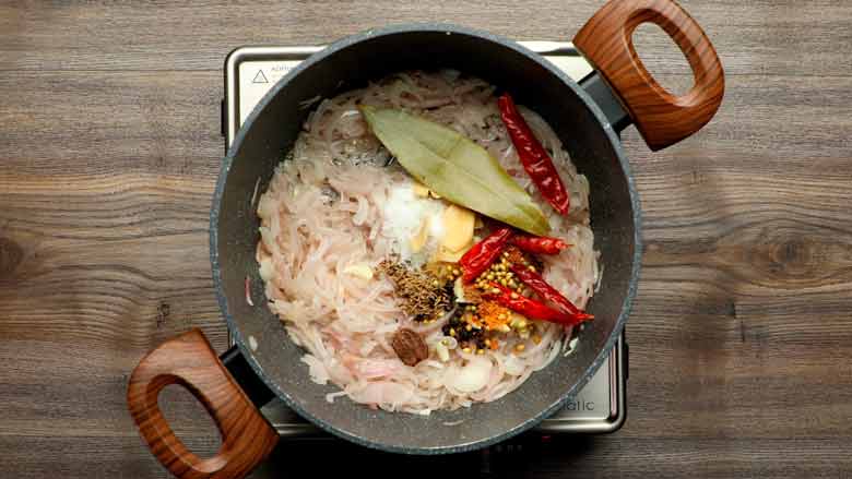 Add other spices and cook for about a minute - Rampur Mutton Stew Recipe