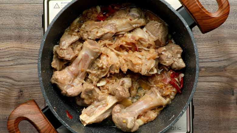 Sauté or bhuno till nicely browned - Rampur Mutton Stew Recipe