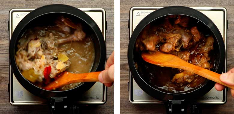 Transfer to a pressure cooker and cook for about 15 minutes on medium-low heat after it reaches full pressure (1st whistle) - Rampur Mutton Stew Recipe