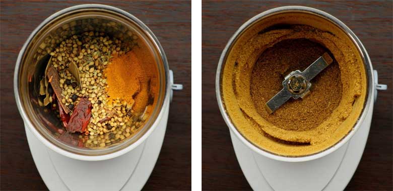 Run the spice grinder or food processor till the spices are ground to a fine consistency, 2 to 3 minutes - Pav Bhaji Masala Powder Homemade Recipe