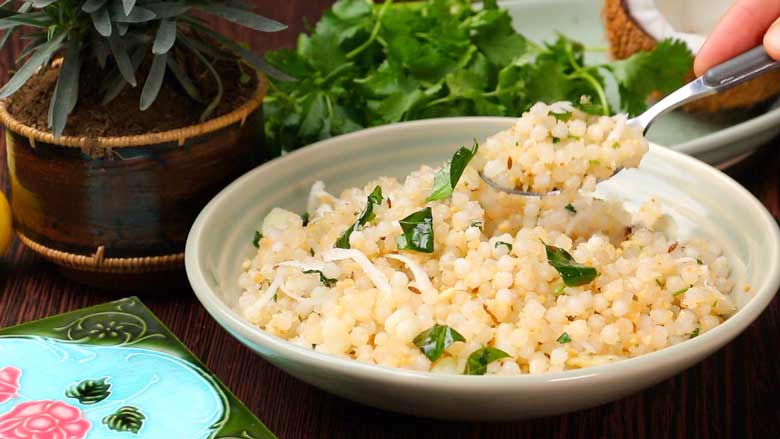 Our no onion and no garlic Sabudana Khichdi recipe makes for a delicious and filling meal during the fasting days of Navratri, though we love eating it through the year - Sabudana Khichdi Recipe